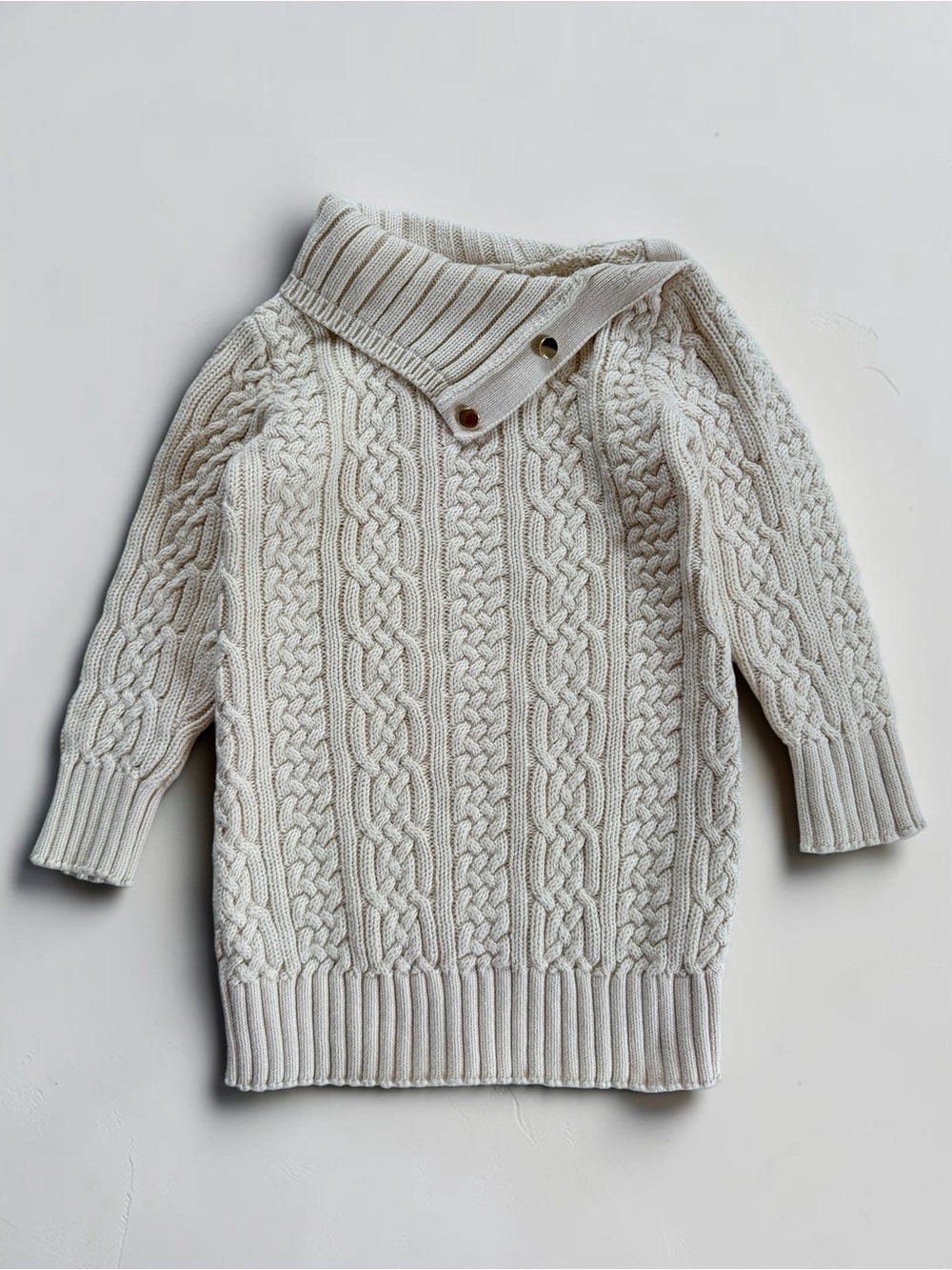 HOPE & HENRY EUC Ivory Cream Cable Knit Foldover  Turtleneck Collar Sweater Dres